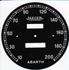 ABARTH-JAEGER speedometer face Ø 105mm, scale: 200 KPH.
